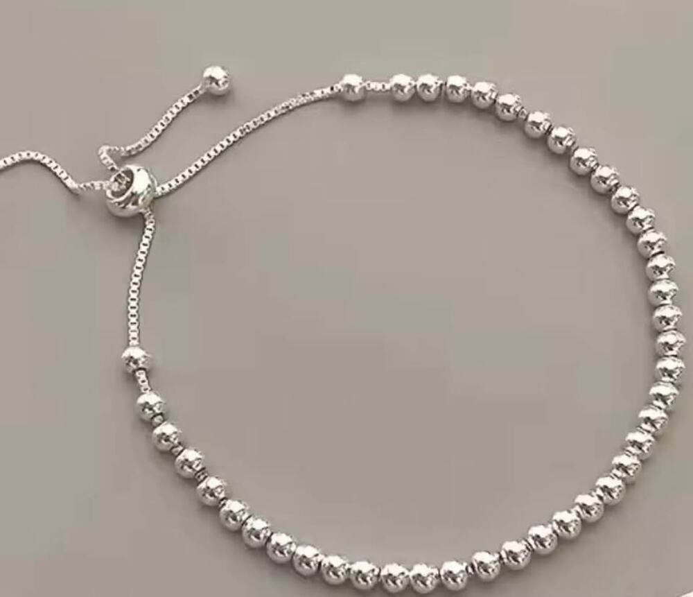 925 Sterling Silver Beaded Adjustable Bracelet – Delicate Minimalist